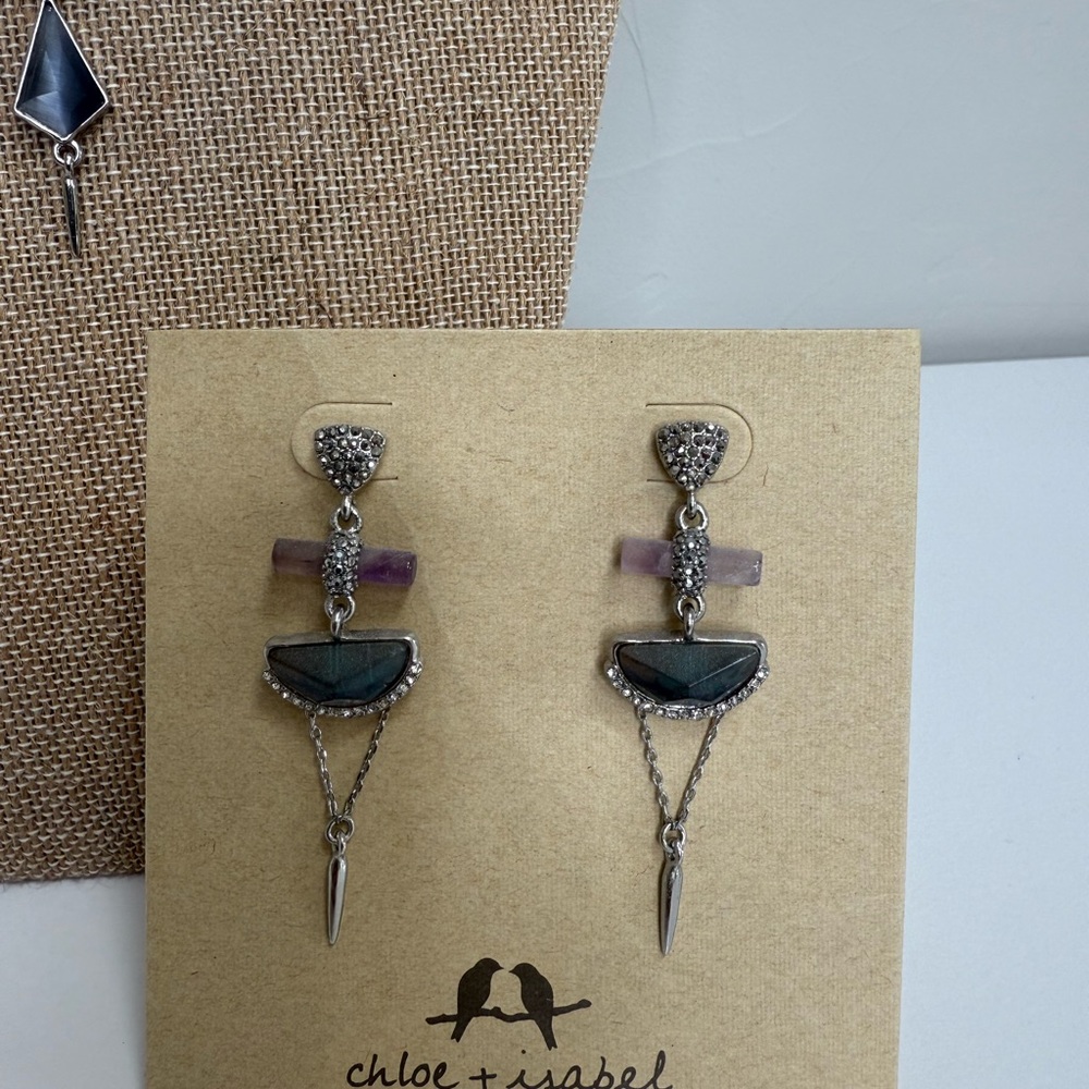 Chloe + Isabel Adjustable Gemstone Necklace & Earrings Set | Silver | NWT - Picture 2 of 5
